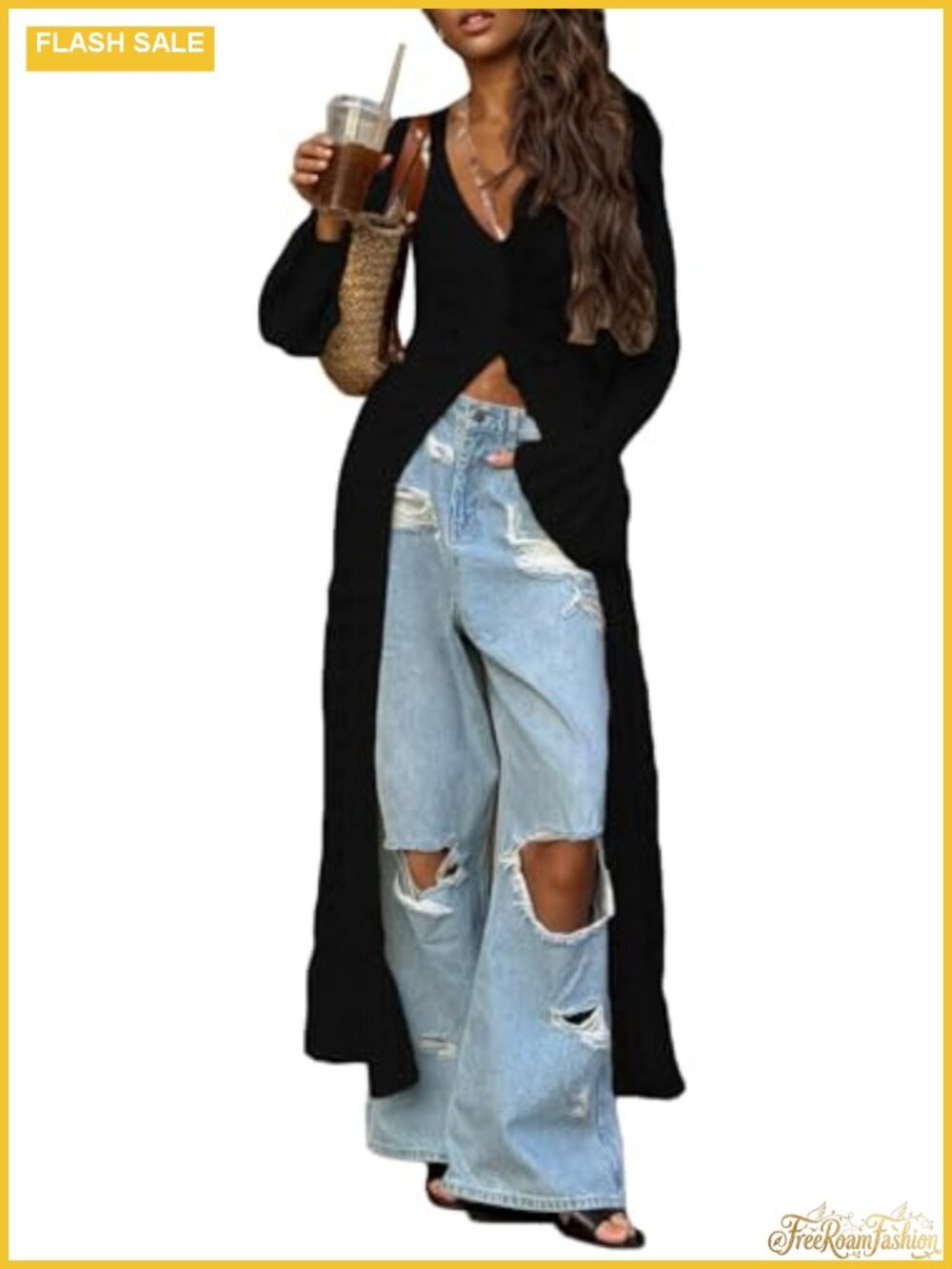 Women's Crochet Long Cardigan Duster Hollow Out Sweater